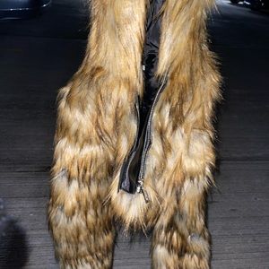 FAUX FUR BROWN TAN NUDE BLACK JACKET COAT WOMENS XS/S EXTRA SMALL SMALL ZIPPER